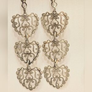 Vintage Silver-Toned Filigree Heart Dangle Earrings
